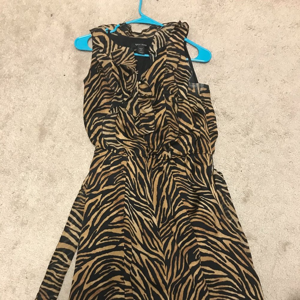 WHBM Short Sleeve Tiger Print Chemise Silk Dress